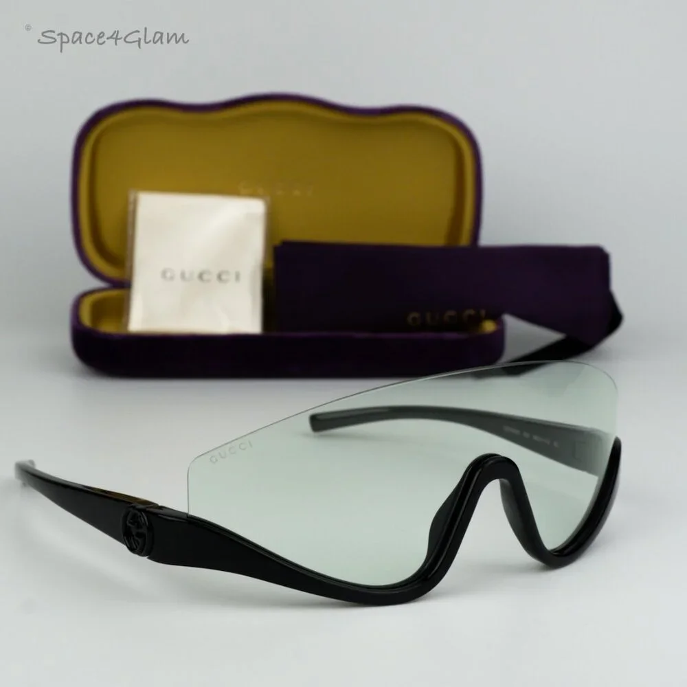 NEW Gucci GG1650S 005 Shiny Black Green Unisex Shield Mask Sunglasses GG 1650S